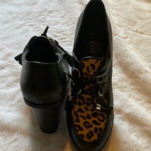 Aldo Black and Leopard Heeled Boots